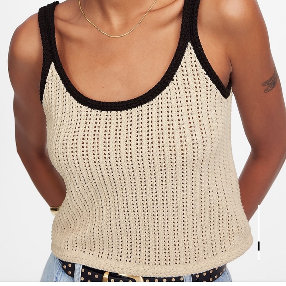 Madewell Open-Stitch Sweater Tank XS Sand/Black combo